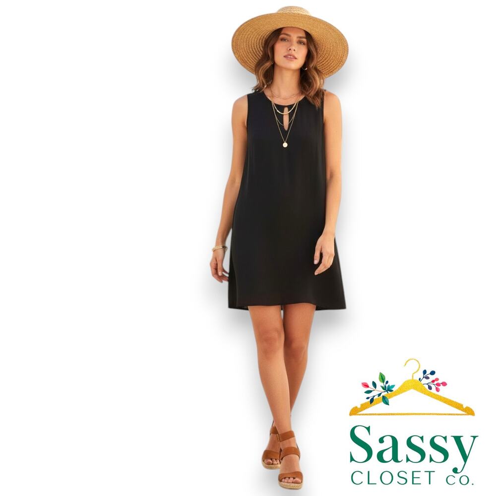 TOMMY HILFIGER Black Keyhole Neck Shift Dress L Sleeveless LBD EUC